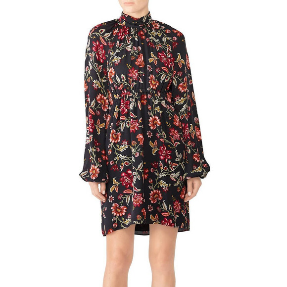 A.L.C. Nadia Silk Dress Floral Print Long Sleeve High Neck Black Size 8 - Picture 1 of 10